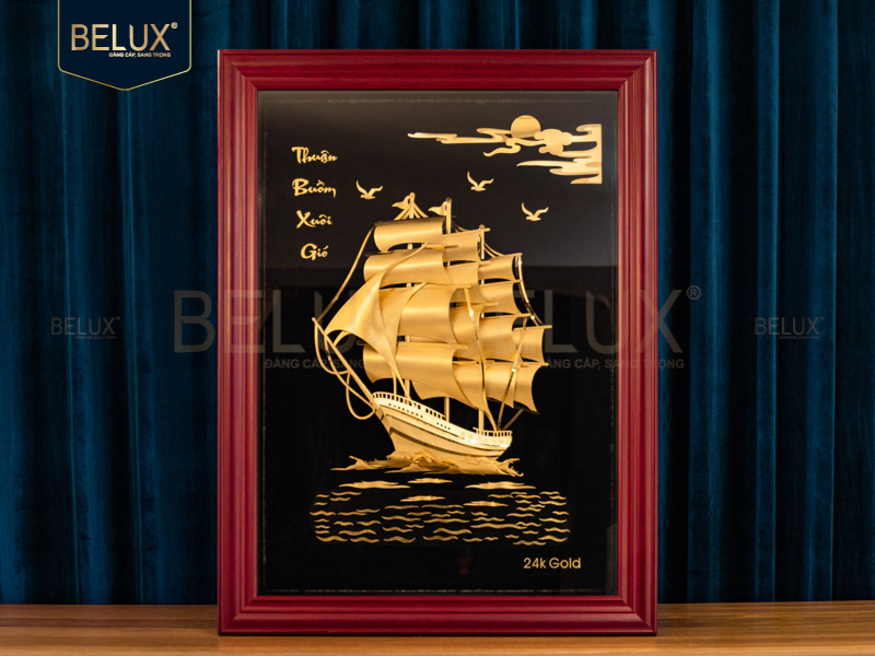 Tranh thuyền buồm dát vàng 24k 80x60cm